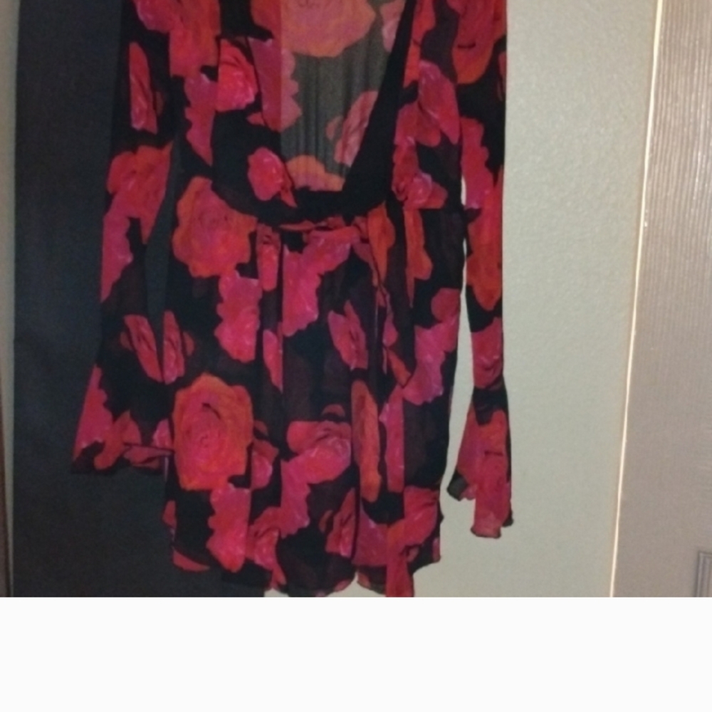 Floral Sheer Blouse with Red Roses